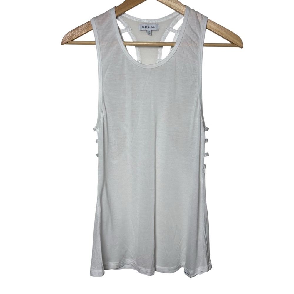 KORAL Tank Top Women's Small Web White Athleisure Yoga Running Quiet Luxury NWOT